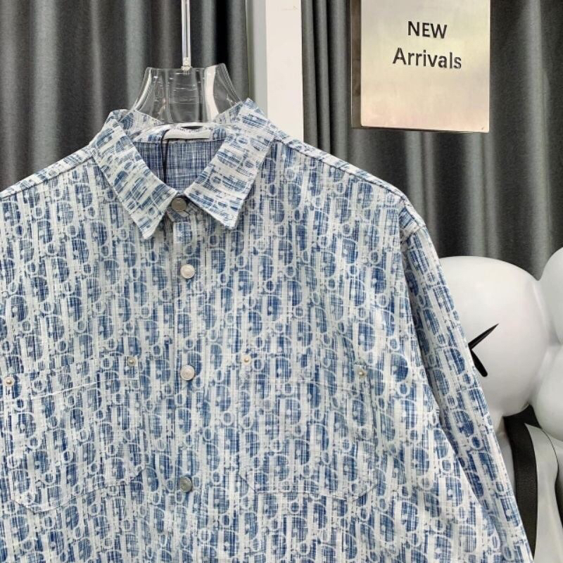 ⚡️[Hight Quality] Sơ Mi Denim D1.01 Homme Oblique Blue And White Họa Tiết Monogram Sang Trọng - Hàng Loại 1 Full Túi Tag