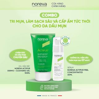 2 bước chăm sóc da dầu mụn Noreva Actipur Dermo Cleansing Gel 150ml và serum Noreva Actipur Peel 30ml