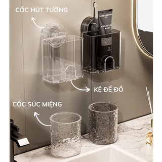 Kệ Để Bàn Chải Đánh Răng Có Cốc Hút Tường SIêu Chắc, Giá Để Đồ Nhà Tắm Có Lỗ Thoát Nước Tặng Kèm Cốc