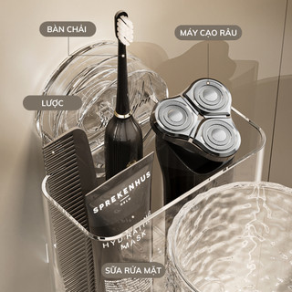 Kệ Để Bàn Chải Đánh Răng Có Cốc Hút Tường SIêu Chắc, Giá Để Đồ Nhà Tắm Có Lỗ Thoát Nước Tặng Kèm Cốc