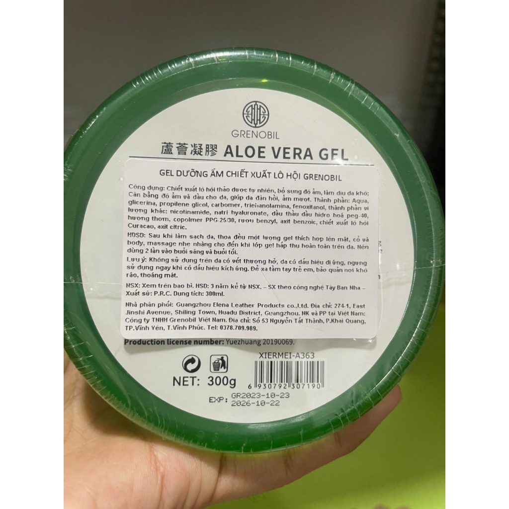 Gel Nha Đam Dưỡng Ẩm & Làm Mềm Da Grenobil- Gel Lô Hội 99% Aloe Vera Gel 300g (Hũ)