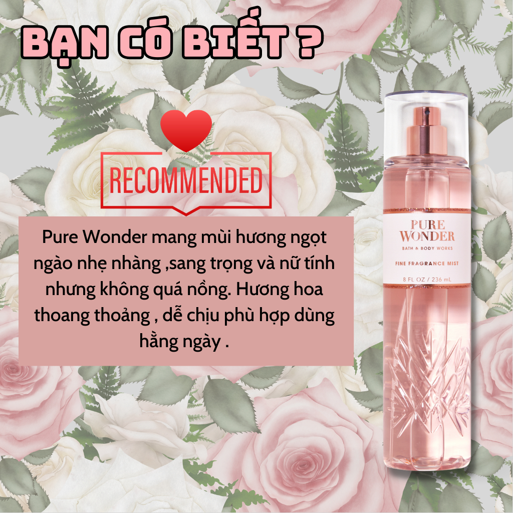 body mist Pure Wonder xịt thơm toàn thân Bath And Body Works 236ml Chính hãng Mỹ