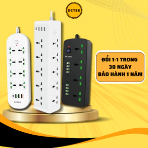 Ổ Cắm Điện DCTEK Chịu Tải 3000W, An Toàn Chống Giật, Nhựa PC Cao Cấp Chống Cháy, Dây Dài