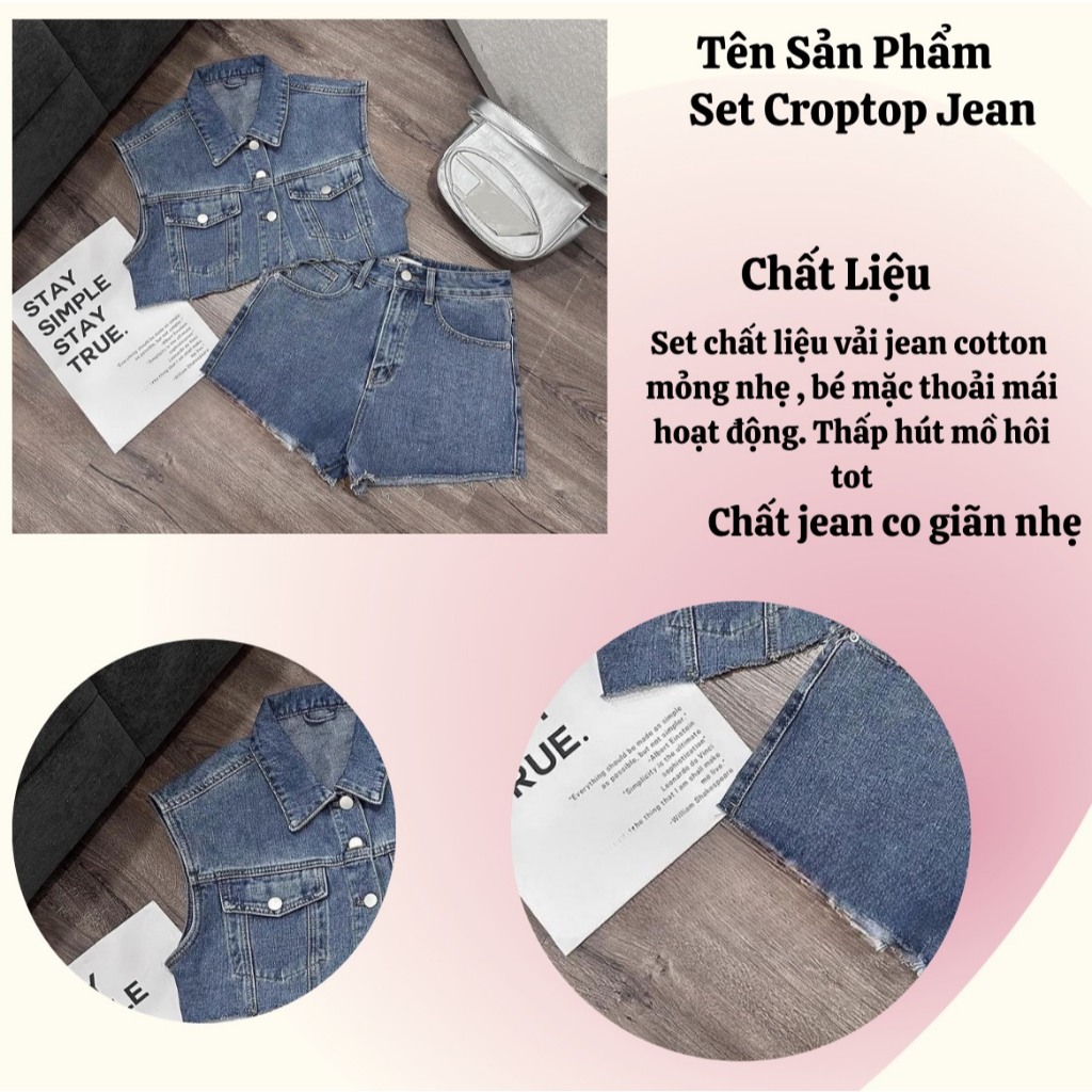Sét bộ jean áo croptop quần đùi cho bé chất vải co giãn phù hợp cho mẹ và bé size 15-55kg