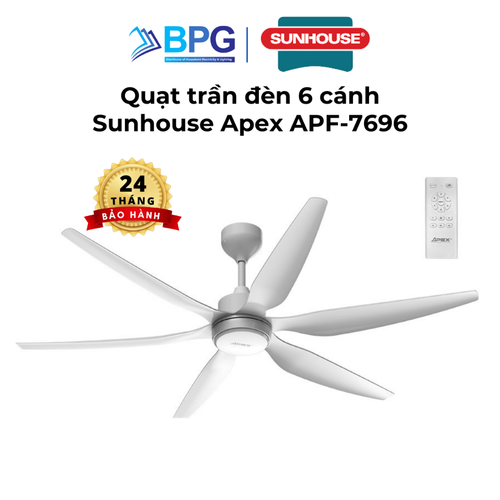 Ảnh Quạt Trần Đèn Led Sunhouse Apex 6 cánh APF-7696, công suất 57W, cánh quạt sải rộng, điều khiển từ xa 1
