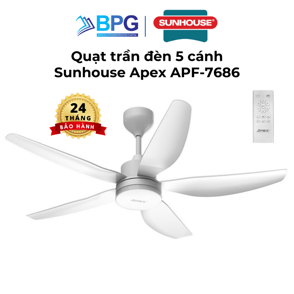 Ảnh Quạt Trần Đèn Led Sunhouse Apex 5 cánh APF-7686, công suất 57W, cánh quạt sải rộng, điều khiển từ xa 1