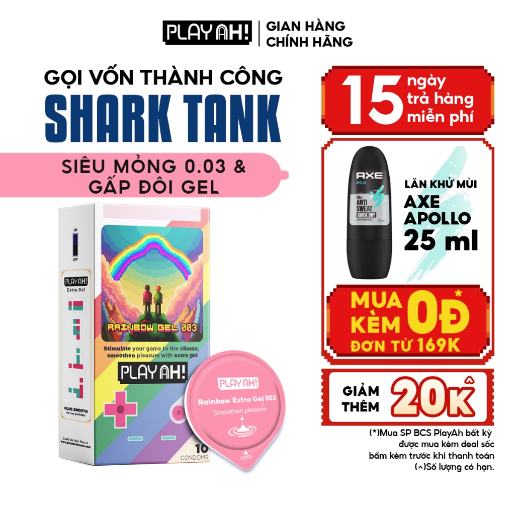 Bao Cao Su PlayAh Rainbow Gel 003 Hộp 10 size 52mm siêu mỏng, nhiều gel ...
