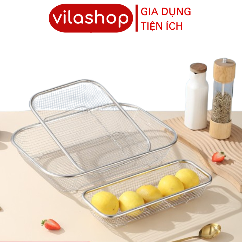 Khay Lưới Inox, Rổ Rá Lưới Đa Kích Thước Đựng Rửa Rau Củ Quả, Khay Đựng ...