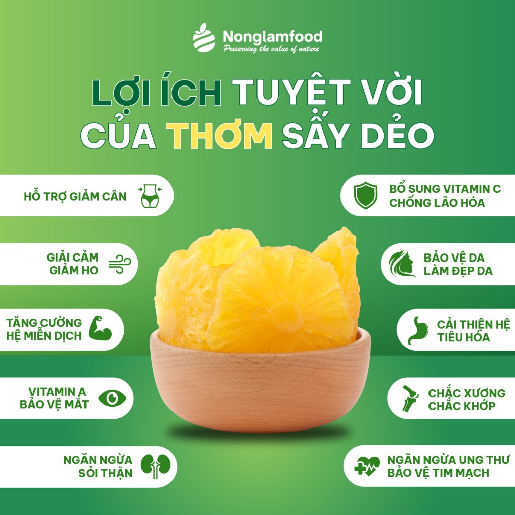 [Mua 10 tặng 2] Combo 10 túi Thơm Sấy Dẻo Nông Lâm Food túi 75g | Ăn vặt tốt cho sức khỏe