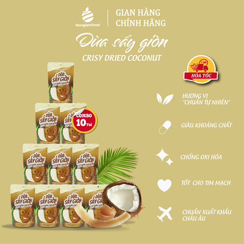 [10 Túi Tặng 2] Combo 10 túi Trái cây sấy Nonglamfood (Cam lát, Mít, Bưởi chanh dây, Dừa giòn)