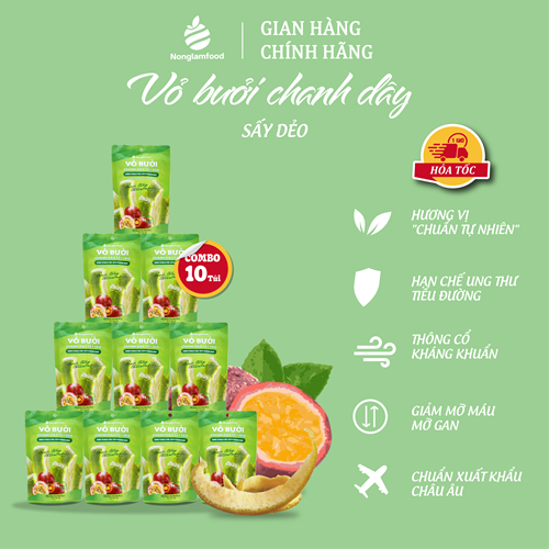 [10 Túi Tặng 2] Combo 10 túi Trái cây sấy Nonglamfood (Cam lát, Mít, Bưởi chanh dây, Dừa giòn)