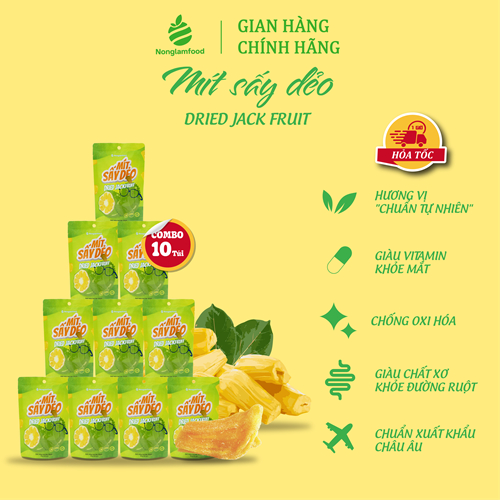 [10 Túi Tặng 2] Combo 10 túi Trái cây sấy Nonglamfood (Cam lát, Mít, Bưởi chanh dây, Dừa giòn)