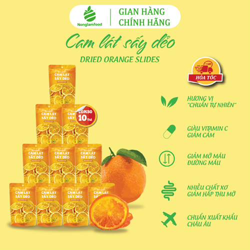 [10 Túi Tặng 2] Combo 10 túi Trái cây sấy Nonglamfood (Cam lát, Mít, Bưởi chanh dây, Dừa giòn)