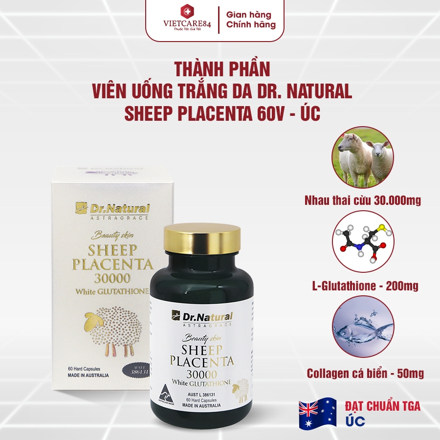 Viên uống trắng da Dr Natural Beauty skin Sheep placenta 30000 White Glutathione