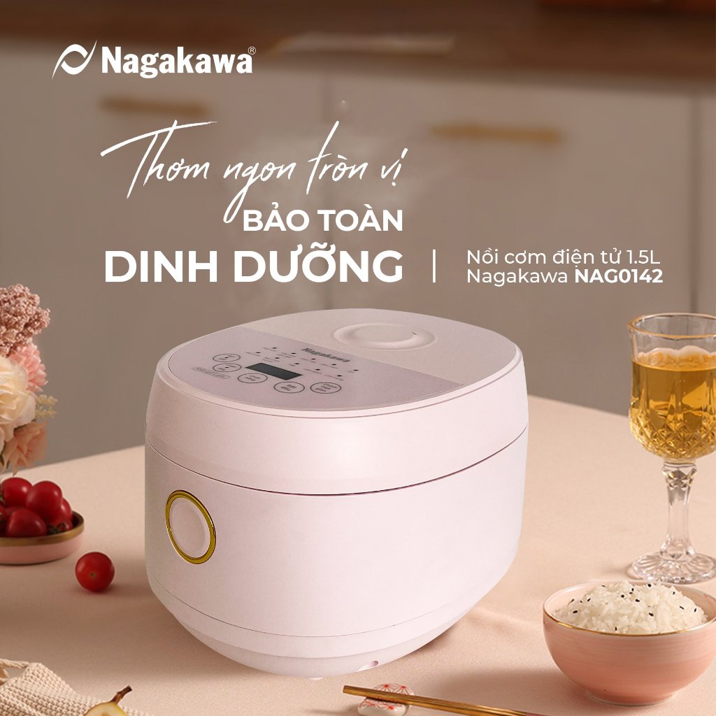 Ảnh Nồi cơm điện tử Nagakawa NAG0142 (1.5L - Màu hồng) - 10 chương trình nấu - Bảo hành 12 tháng 1