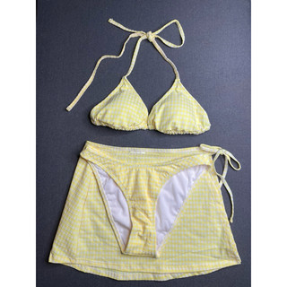 6 >Tặng quây váy - Bikini 2 mảnh, bộ đồ bơi đi biển màu caro vàng có đệm LỖI bạc dây áo hàng VNXK
