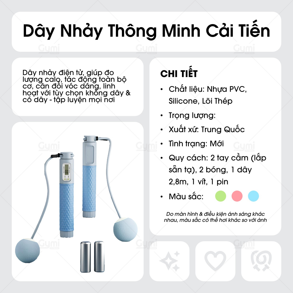 Dây Nhảy Đếm Số Cải Tiến Không Dây Tập Gym, Thể Dục, Thể Thao, Calo Kèm Bóng To - Pin - Tạ - DN06