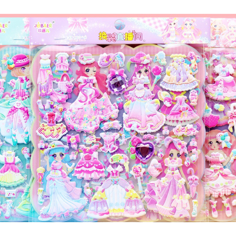 Sét 2 Tờ Sticker Nổi 3D Váy Công Chúa Thay Trang Phục m Kèm Nhiều Phụ ...