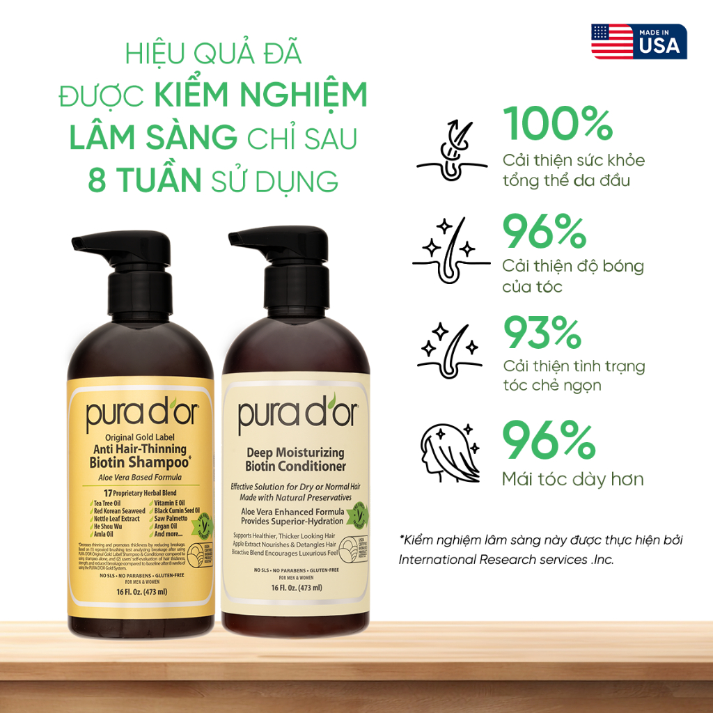 Ảnh Combo dầu gội dầu xả hữu cơ hỗ trợ giảm rụng tóc, hỗ trợ mọc tóc Biotin Gold Label Pura D'or 473ml Organic 3