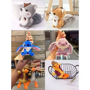 Móc khóa, gấu bông cute hình sóc, stick, vịt mũ rơm