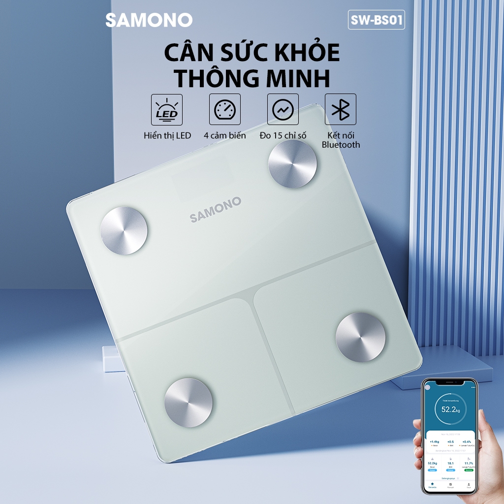 Ảnh Cân sức khỏe điện tử Samono SW-BS01 màn hình LED, 4 cảm biến, đo 15 chỉ số, kết nối bluetooth, ứng dụng note 3