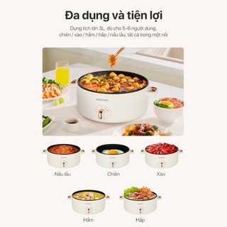 (BH 1 năm) Nồi điện đa năng Samono SW-MC3L dung tích 3L, công suất 1000W, 2 mức nhiệt, 2 lớp chống dính, nắp thủy tinh
