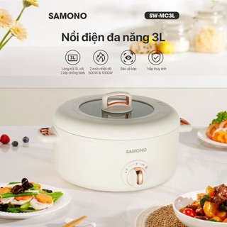 (BH 1 năm) Nồi điện đa năng Samono SW-MC3L dung tích 3L, công suất 1000W, 2 mức nhiệt, 2 lớp chống dính, nắp thủy tinh