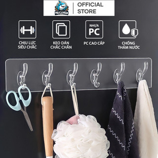 [Quà Tặng] Miếng Dán Tường 6 Móc Trong Suốt  Siêu Dính, Chịu Lực Cao Dùng Treo Quần Áo, Đồ Dùng Nhà Tắm Nhà Bếp