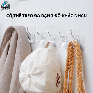 [Quà Tặng] Miếng Dán Tường 6 Móc Trong Suốt  Siêu Dính, Chịu Lực Cao Dùng Treo Quần Áo, Đồ Dùng Nhà Tắm Nhà Bếp