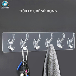 [Quà Tặng] Miếng Dán Tường 6 Móc Trong Suốt  Siêu Dính, Chịu Lực Cao Dùng Treo Quần Áo, Đồ Dùng Nhà Tắm Nhà Bếp