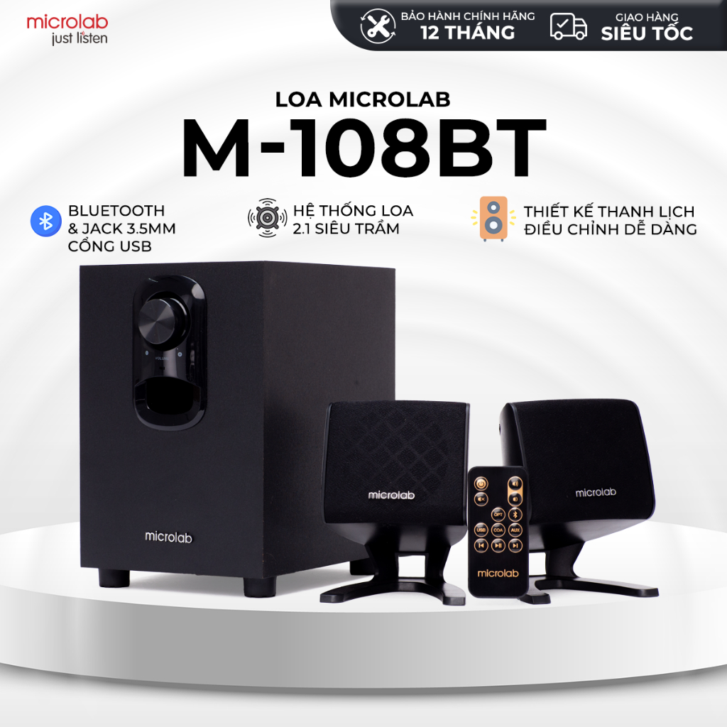 Loa Vi Tính Bluetooth Bass Mạnh MICROLAB M108BT 2.1, 11W, Chơi ...