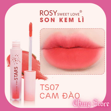Son Touch the stars, Son kem Lì ROSY STARS, son kem lì lâu trôi, không chì, son bóng, mềm môi, an toàn - TS07 HỒNG ĐÀO