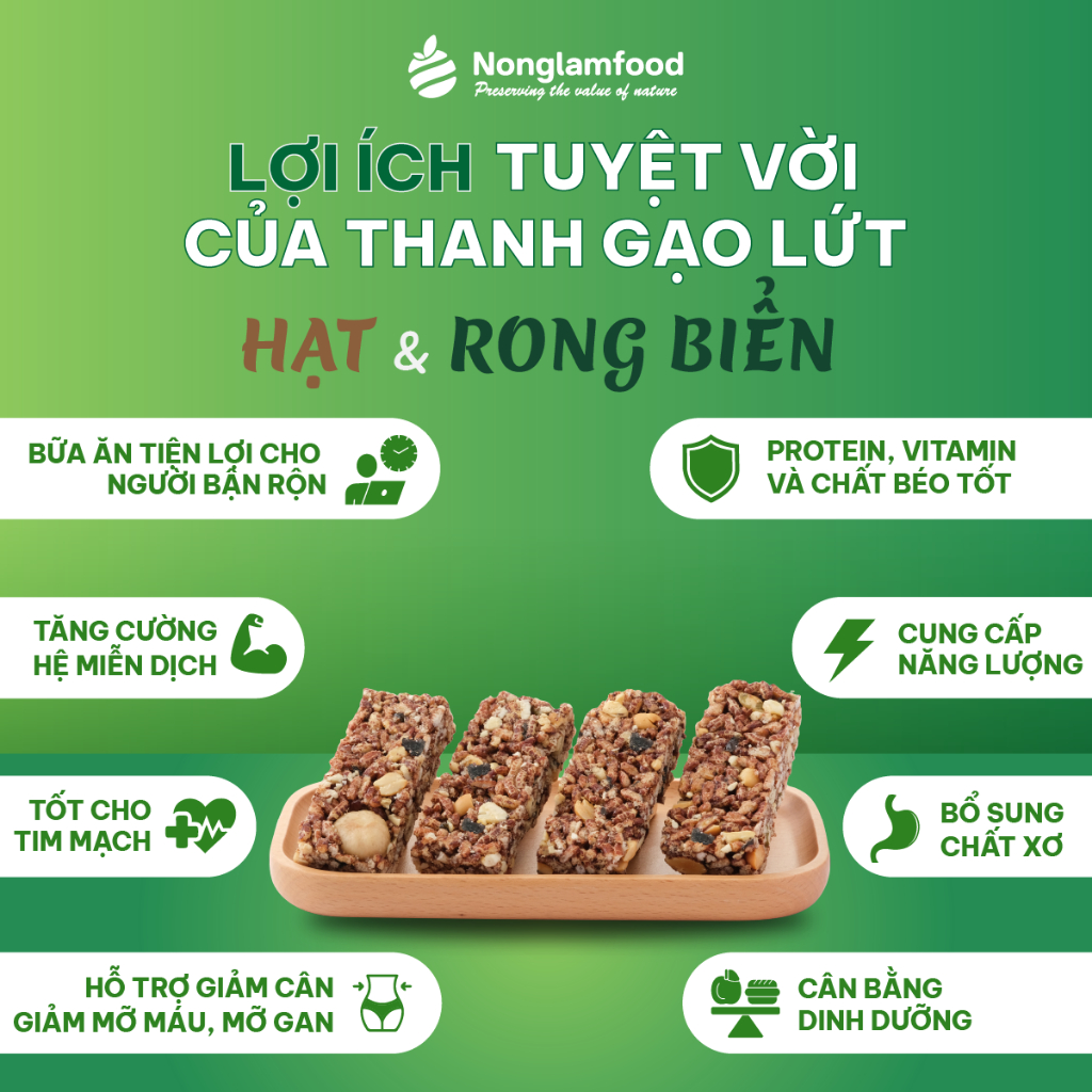 Thanh gạo lứt hạt và rong biển Gabri Nông lâm Food 7 thanh túi 120g