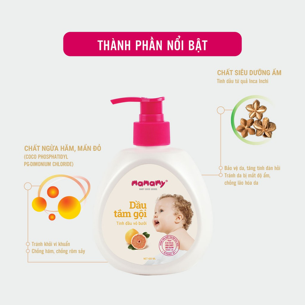 Ảnh Sữa tắm gội cho bé Mamamy gốc thực vật thiên nhiên, dịu lành tinh dầu bưởi/tía tô 4
