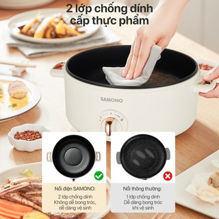 (BH 1 năm) Nồi điện đa năng Samono SW-MC3L dung tích 3L, công suất 1000W, 2 mức nhiệt, 2 lớp chống dính, nắp thủy tinh