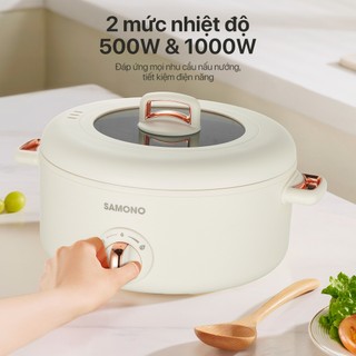 (BH 1 năm) Nồi điện đa năng Samono SW-MC3L dung tích 3L, công suất 1000W, 2 mức nhiệt, 2 lớp chống dính, nắp thủy tinh