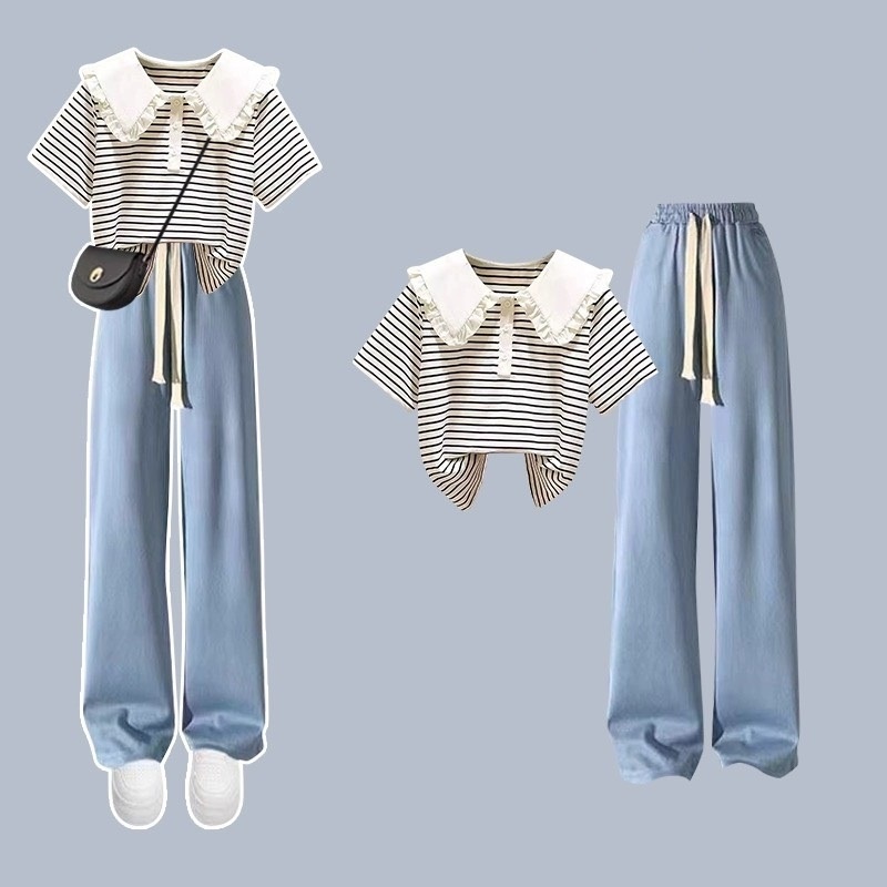 Quần jeans suông giấy có dây rút cho bé gái size đại BEESHOP KM0004