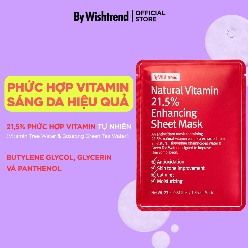 Ảnh COMBO 5 Mặt nạ cấp ẩm, dưỡng sáng đều màu da By Wishtrend Natural Vitamin 21.5% Enhancing Sheet Mask 23ml 2