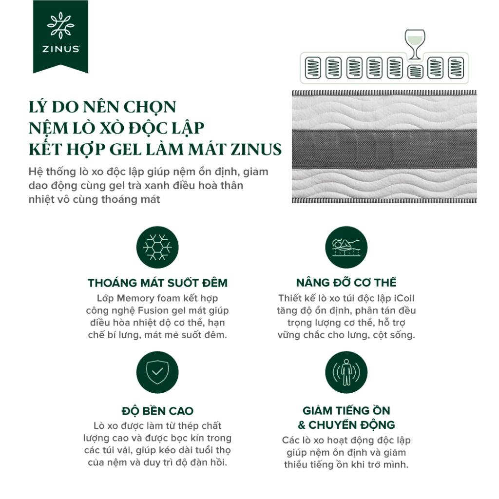 Ảnh Nệm Lò Xo Gel Mát Cao Cấp Dày 25cm Zinus - 10in Gel-Infused Memory Foam Hybrid Spring Mattress 3