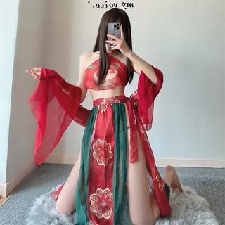 Đồ Ngủ Họa Tiết Công Gợi Cảm Quyến Rũ, Váy ngủ + Yếm + Khăn Voan Họa Tiết Cổ Trang Sexy Cuốn Hút - DN08