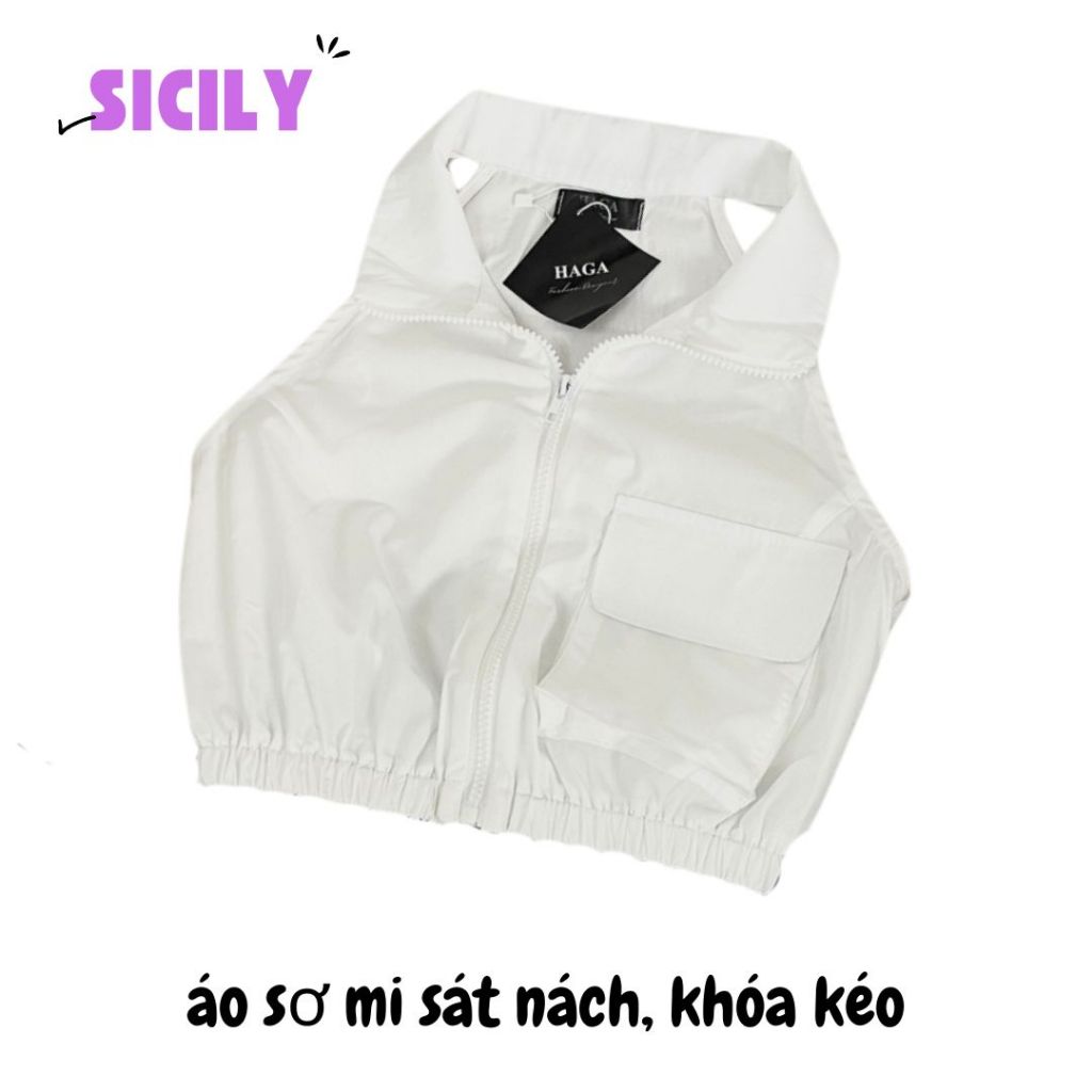Áo sơ mi nữ croptop Sicily áo sát nách kéo khóa chun eo ASMSN72
