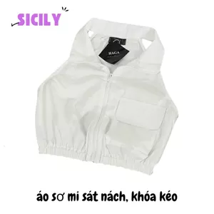 Áo sơ mi nữ croptop Sicily áo sát nách kéo khóa chun eo ASMSN72
