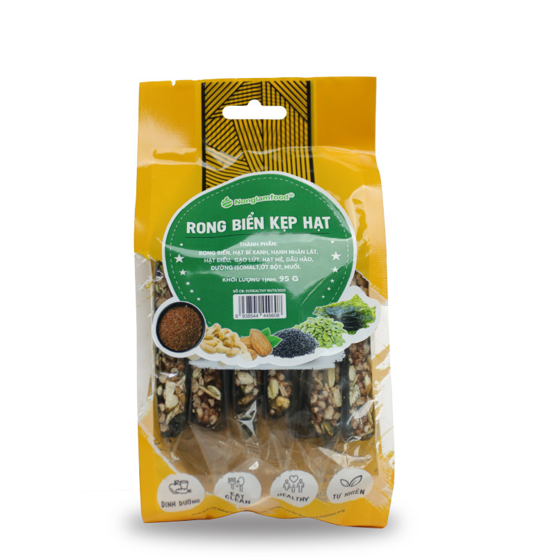 [THUẦN CHAY] Combo 10 túi thanh rong biển kẹp hạt KHÔNG ĐƯỜNG Nông Lâm Food túi 95g