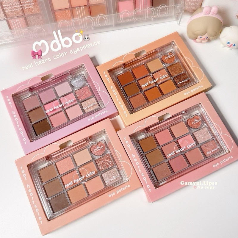 Bảng Mắt Odbo Real Heart Color Eye Palette OD2019 12 Ô Nhũ Lì Tone Hồng Đất Makeup Thái Lan