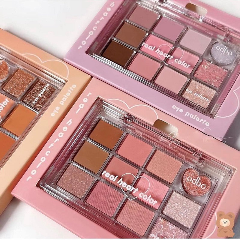 Bảng Mắt Odbo Real Heart Color Eye Palette OD2019 12 Ô Nhũ Lì Tone Hồng Đất Makeup Thái Lan