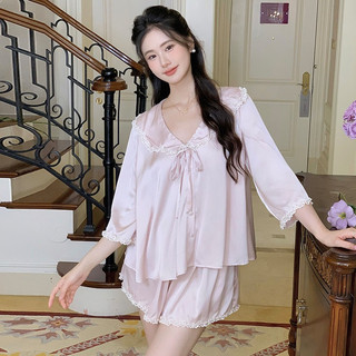 B64 Bộ Lụa Đùi Tay Lỡ Cho Nữ Chất Lụa  Tơ Cao Cấp Siêu Mềm Mại Chuẩn Tag Lyly Phương Linh Underwear