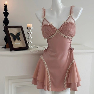 V16 váy Ngủ Cho Nữ Chất Lụa Tơ Mềm Mại Dây Đan Chéo Hai Bên Eo Cao Cấp Kèm Đệm Mút Phương Linh Underwear