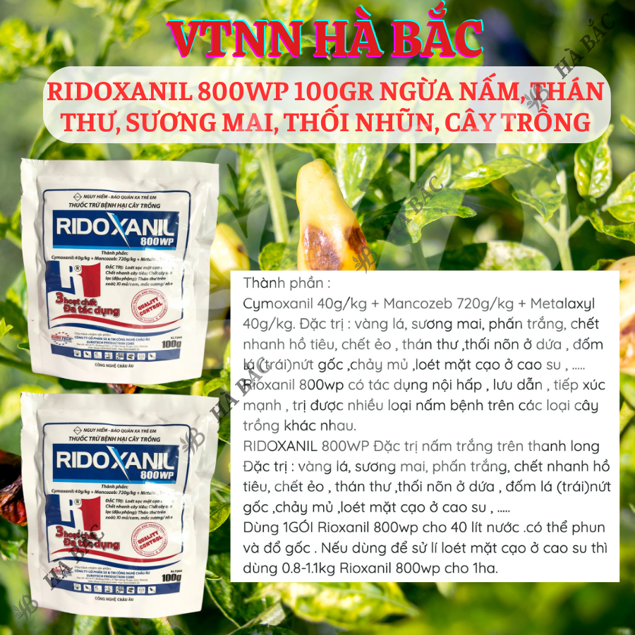 Chế Phẩm Ngừa Nam Ridoxanil 800WP, Thán Thư, Sương Mai, Thối Nhũn, Cây Trồng (Gói 100gram)