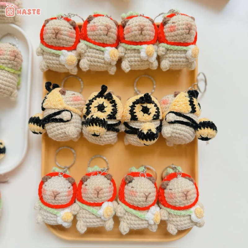 Móc Khoá Len Capybara Chuột Lang Nước Chậu Cây Đeo Balo Dễ Thương