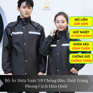 Bộ Áo Mưa 2 Lớp Chống Thấm Nước, Phong Cách Hàn Quốc, Có Phản Quang Trước Sau An Toàn Đi Trong Đêm